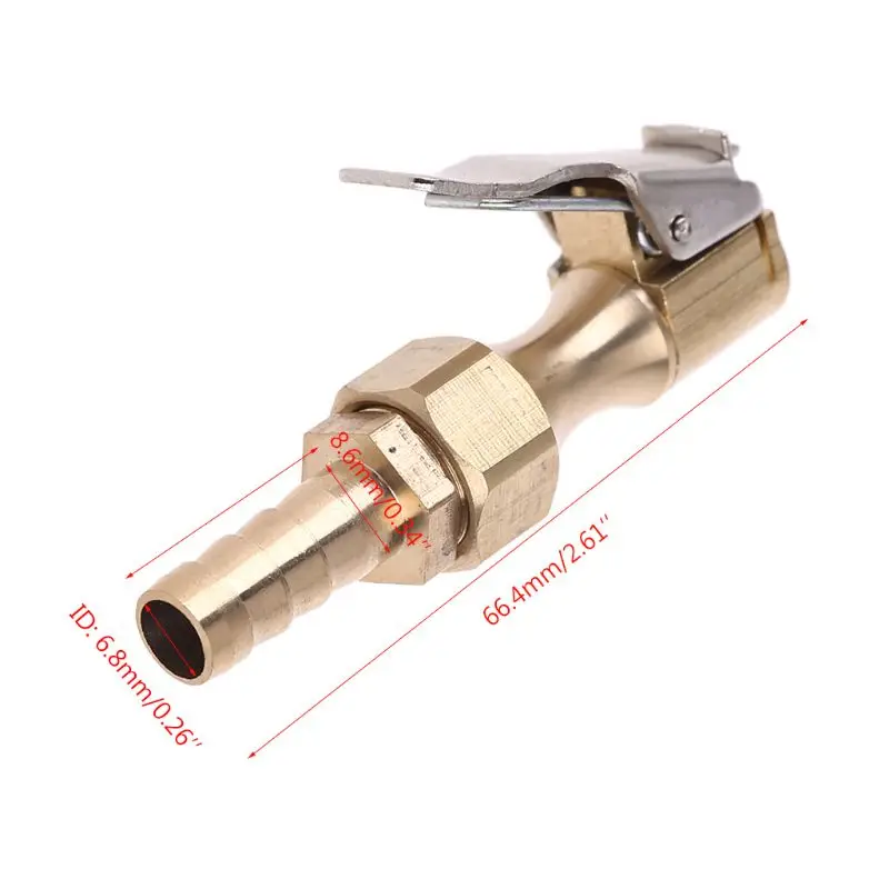 1/4" Brass Tire inflator Lock on Air Chuck Air Compressor w/ 8mm Barb Connector 
1/4" Brass Tire inflator Lock on Air Chuck Air Compressor w/ 8mm Barb Connector