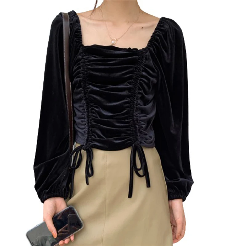 PERHAPS U Women Square Neck Lantern Sleeve Velvet Drawstring Pleated Top Lady Puff Sleeve B3001
PERHAPS U Women Square Neck Lantern Sleeve Velvet Drawstring Pleated Top Lady Puff Sleeve B3001