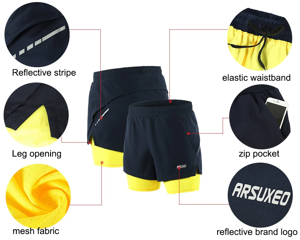 ARSUXEO Men Running Shorts 2 in 1 Sports Shorts Quick Dry Active Training Exercise Jogging Gym Shorts With Zipper Pockets
ARSUXEO Men Running Shorts 2 in 1 Sports Shorts Quick Dry Active Training Exercise Jogging Gym Shorts With Zipper Pockets