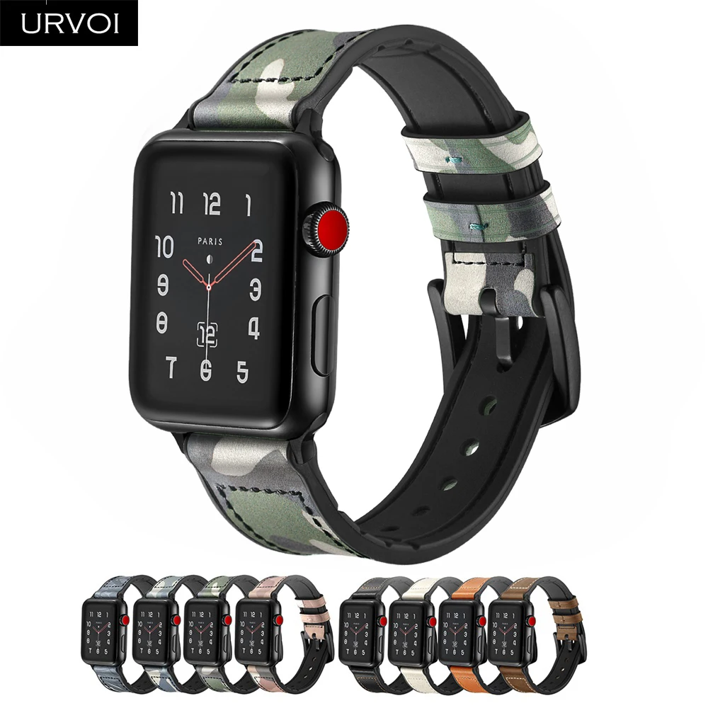 URVOI ремешок для apple watch 5 4 3 2 1 кожаный наручных часов iwatch 38/40/42 44 мм ремень из
