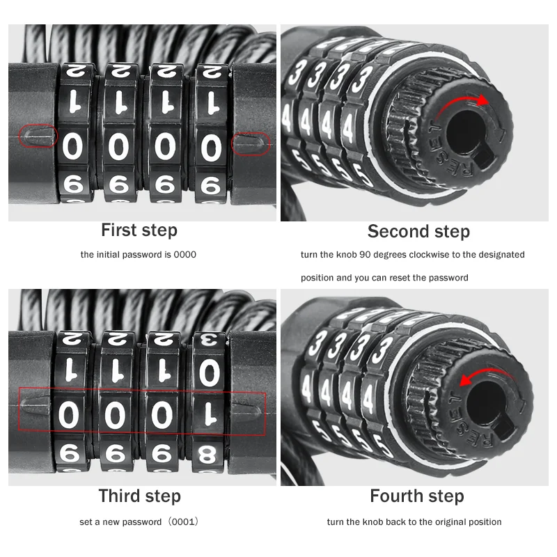 Portable bicycle lock 4 digit code lock steel cable lock mini code combination anti-theft wire lock helmet motorcycle chain lock
Portable bicycle lock 4 digit code lock steel cable lock mini code combination anti-theft wire lock helmet motorcycle chain lock
