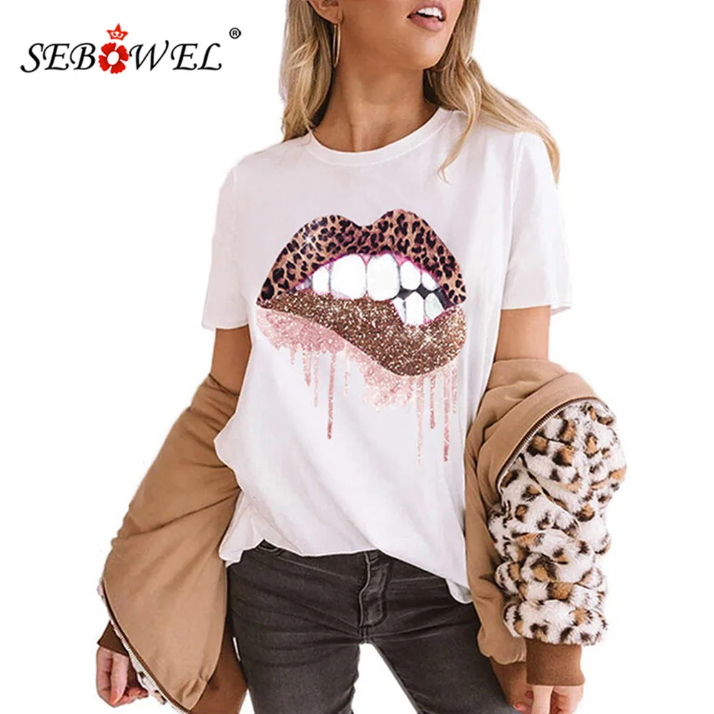 SEBOWEL 2020 Women's Round Neck Leopard Lips Diamond Print Short Sleeve T-Shirt Summer Female Simple Black/White Tees Tops S-XXL
SEBOWEL 2020 Women's Round Neck Leopard Lips Diamond Print Short Sleeve T-Shirt Summer Female Simple Black/White Tees Tops S-XXL