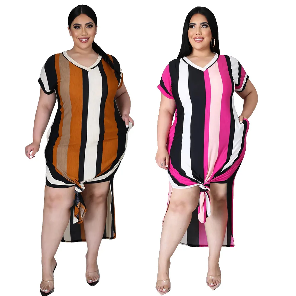 2021 Summer Woman Dresses Office Ladies Sexy Ladies V-neck Stripe Print Ladies Short Sleeve Loose Slit Irregular Long Dress
2021 Summer Woman Dresses Office Ladies Sexy Ladies V-neck Stripe Print Ladies Short Sleeve Loose Slit Irregular Long Dress