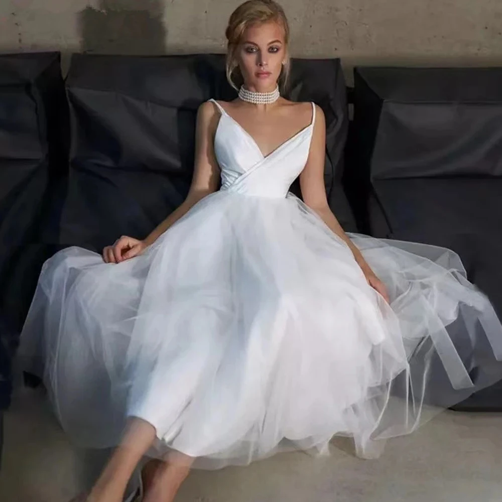 Sexy V Neck Spaghetti Straps White Wedding Dresses Sleeveless Ankle Length Bridal Gown For Woman Backless 2022 Vestido De Noche
Sexy V Neck Spaghetti Straps White Wedding Dresses Sleeveless Ankle Length Bridal Gown For Woman Backless 2022 Vestido De Noche