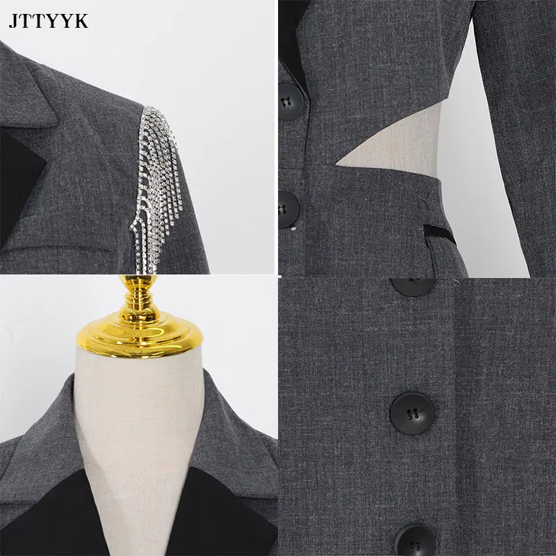 2021 Spring New Style Long Sleeve Suit Womens Shoulder Metal Tassel Temperament Open Waist Hollow Dress Female Mini Short Skirt
2021 Spring New Style Long Sleeve Suit Womens Shoulder Metal Tassel Temperament Open Waist Hollow Dress Female Mini Short Skirt
