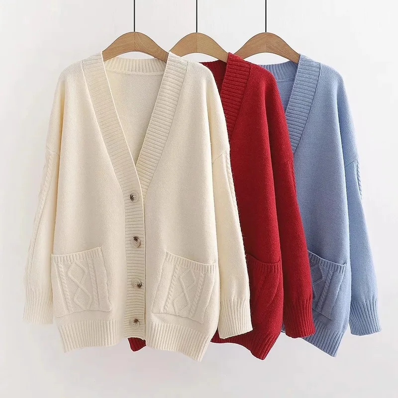 Autumn Winter Women Cardigans Sweater Fashion Korean V Neck Drop Shoulder Solid Color Oversized Twist Knitted Elegant Sweater
Autumn Winter Women Cardigans Sweater Fashion Korean V Neck Drop Shoulder Solid Color Oversized Twist Knitted Elegant Sweater