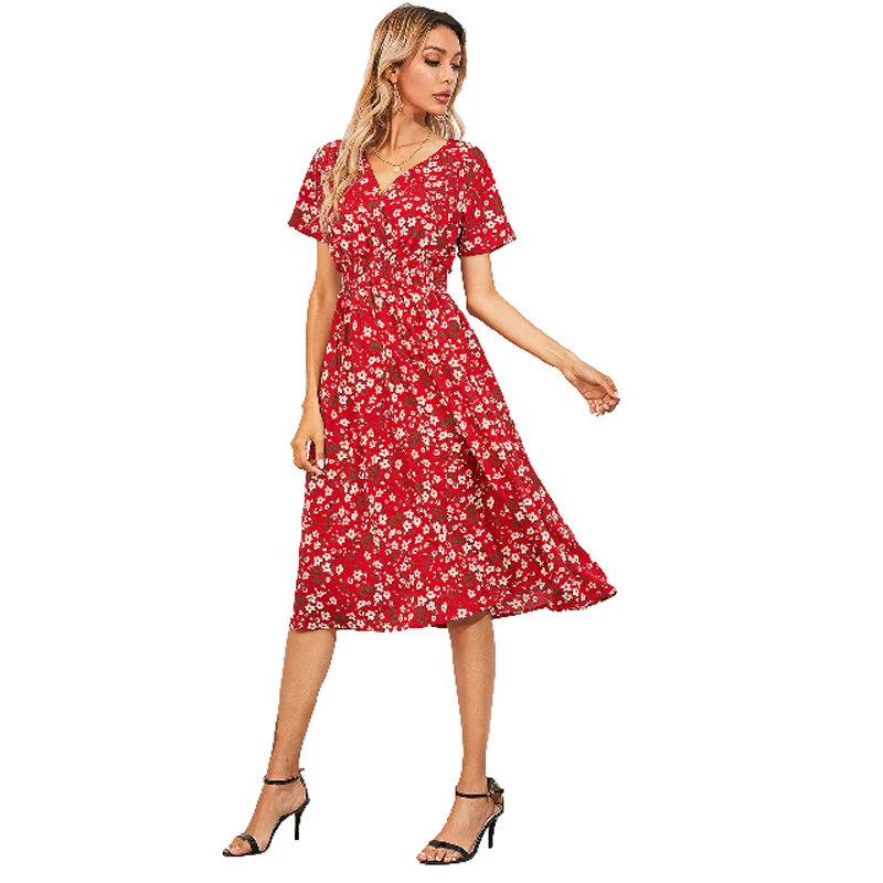 2021 Summer Women's Pink Floral Printing Casual Chiffon Beach Dress Sexy V-Neck Short Sleeve A-line Women Midi Dresses Vestidos
2021 Summer Women's Pink Floral Printing Casual Chiffon Beach Dress Sexy V-Neck Short Sleeve A-line Women Midi Dresses Vestidos