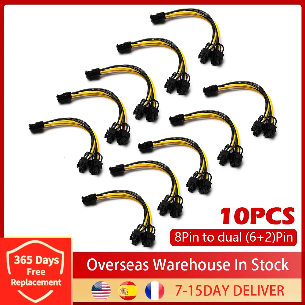 10 шт. 6/8 Pin к Dual 8 (6 + 2) pin кабель питания 20 см материнская плата графическая карта PCIE