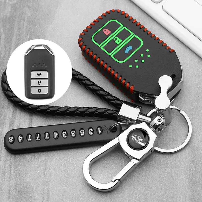 

Luminous Leather car key case for Honda Accord EX EXL Civic Crv Crz Hrv Pilot Ridgeline 2016-2018 FIT XRV VEZEL CITY JAZZ Crider