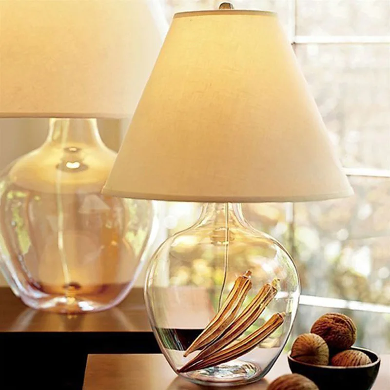 Фото Американская настольная лампа стеклянный прикроватный светильник для спальни