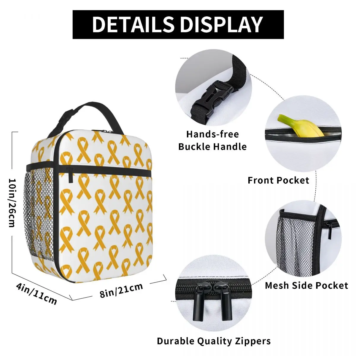 Childhood Cancer Ribbons Lunch Bag for Women Men Large Insulated Lunch Box with Water Bottle Holder and Pockets
Childhood Cancer Ribbons Lunch Bag for Women Men Large Insulated Lunch Box with Water Bottle Holder and Pockets