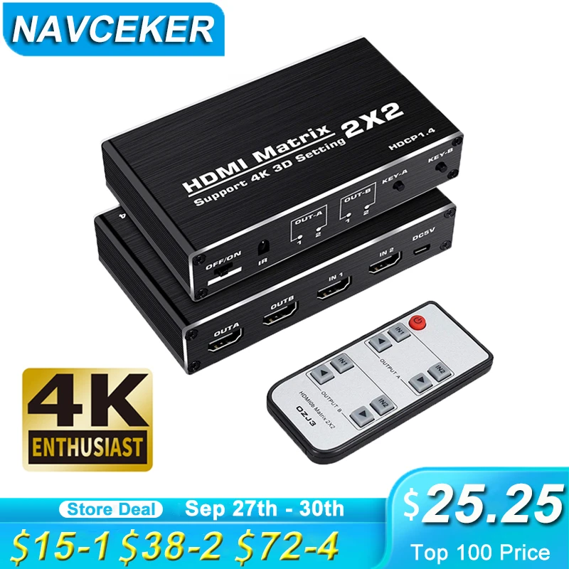 2020 HDMI Matrix 2x2 4K @ 60Hz 3D HDMI Switch Splitter 2 in 2 out YUV 4:2:0 HDMI 2.0 Matrix Switcher 4K for PS4 Pro Apple TV
2020 HDMI Matrix 2x2 4K @ 60Hz 3D HDMI Switch Splitter 2 in 2 out YUV 4:2:0 HDMI 2.0 Matrix Switcher 4K for PS4 Pro Apple TV