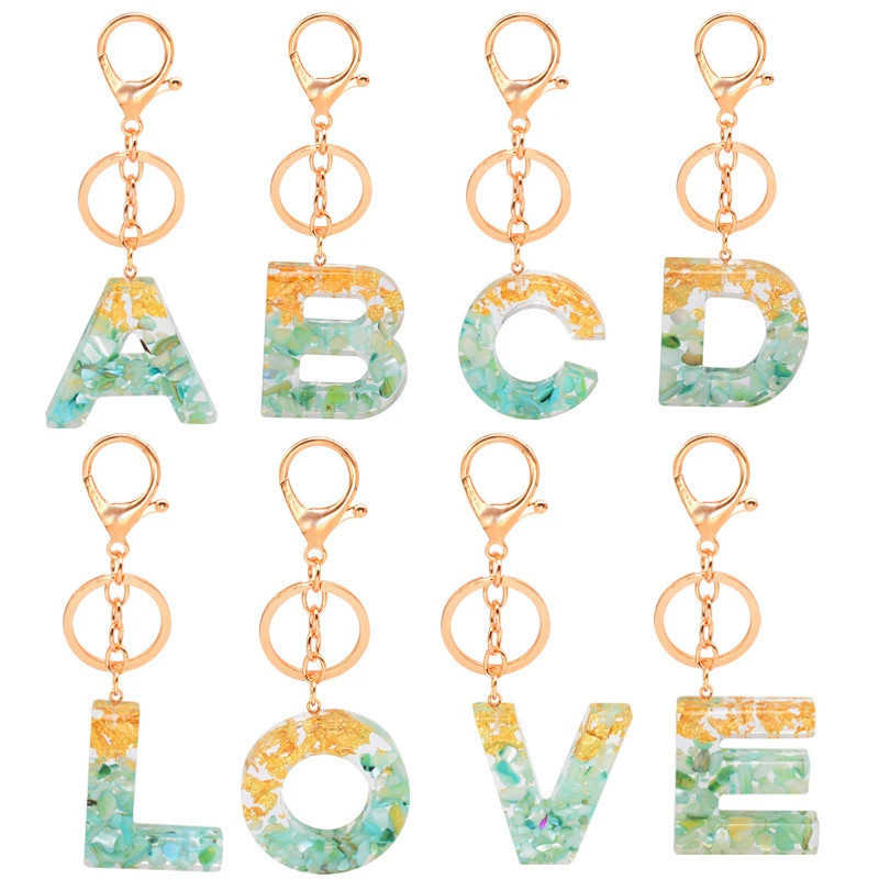 

Resin English Key Ring Gold Foil Drop Gum 26English Words Pendant Hanging Ornaments Popular European And American Stone Ornament