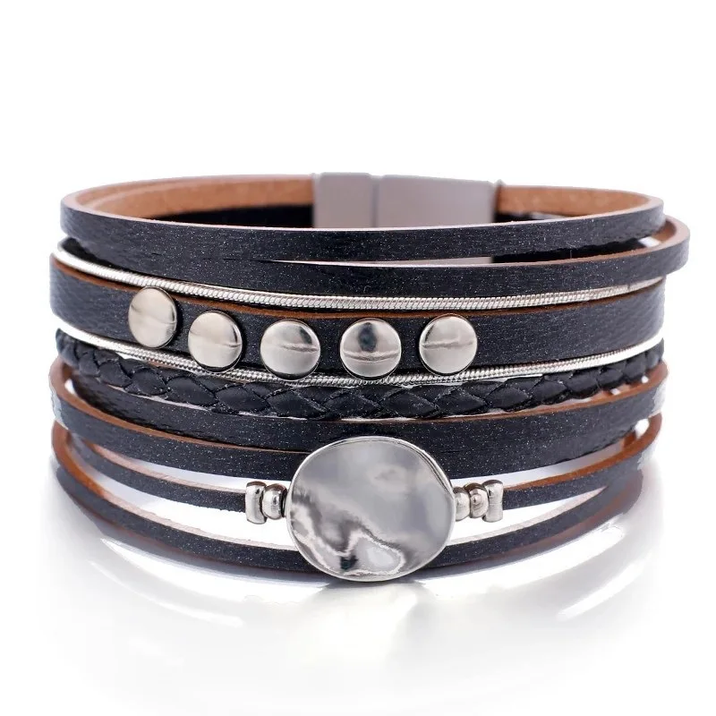 European And American Pop Fashion High Sense Multi-layer Leather Woven Magnet Buckle Hangtag Bracelet For Women
European And American Pop Fashion High Sense Multi-layer Leather Woven Magnet Buckle Hangtag Bracelet For Women