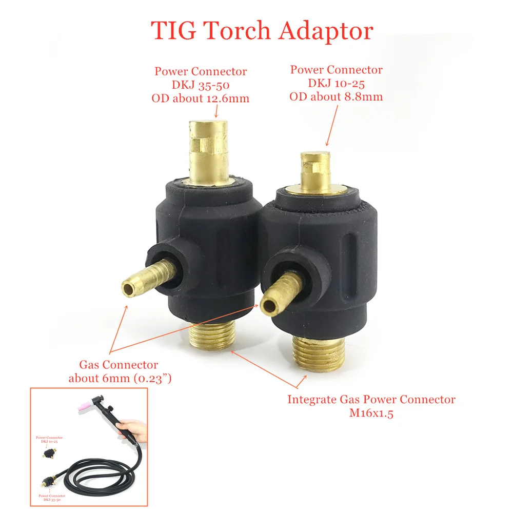 TIG Torch Adaptor Integrate Gas Power Connector M16x1.5 to 6mm DKJ 35-50 10-25 Separate Gas Connector Power Connector
TIG Torch Adaptor Integrate Gas Power Connector M16x1.5 to 6mm DKJ 35-50 10-25 Separate Gas Connector Power Connector