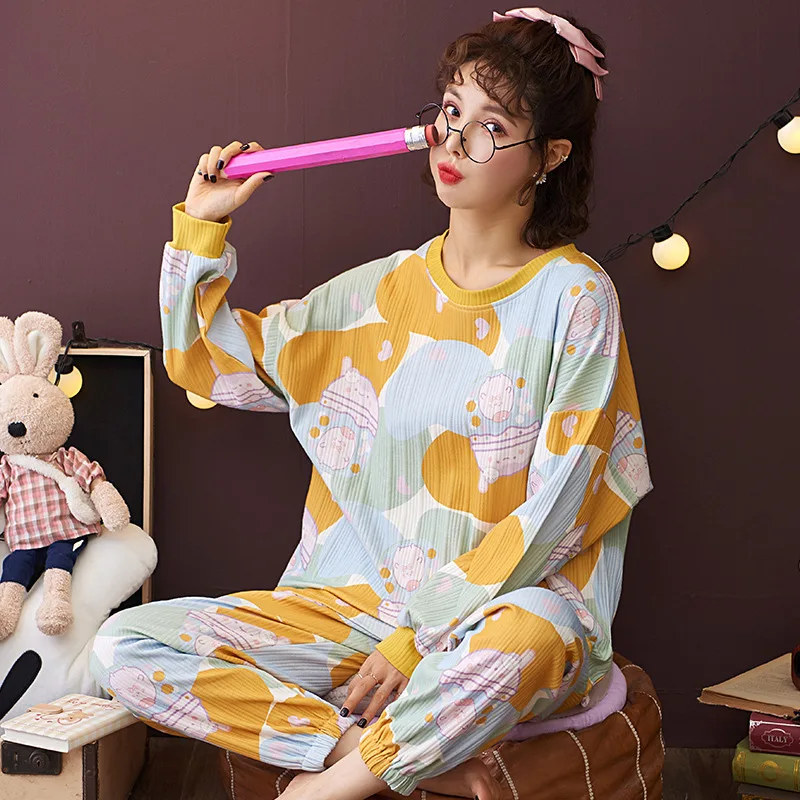 Autumn New Pajamas Cotton Long Sleeves Sleepwear Yellow Print Pajamas Sets For New Color Cartoon Homewear Large Size Pyjamas
Autumn New Pajamas Cotton Long Sleeves Sleepwear Yellow Print Pajamas Sets For New Color Cartoon Homewear Large Size Pyjamas