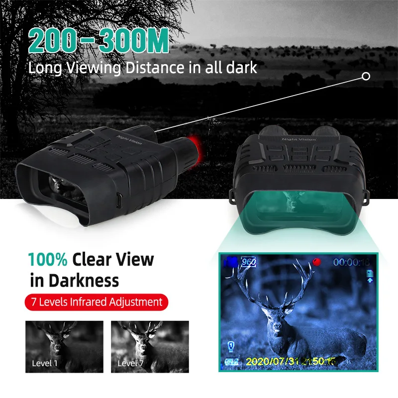 

Цифровой бинокль ночного видения, 300 ярдов, цифровой ИК-телескоп с экраном 2,3 дюйма, фотография, видеозапись, охотничье оборудование