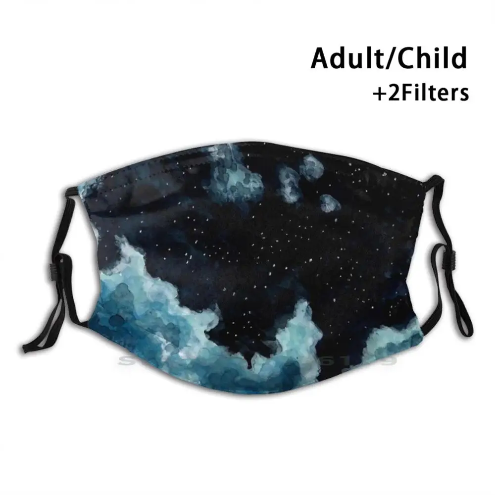 

Mystical Night Skies Adult Kids Washable Funny Face Mask With Filter Navy Blue Moon Sky Skies Clouds Cloud Art By Moon Heavenly