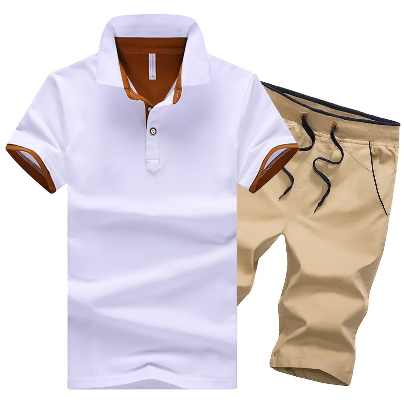 Комплект мужской рубашки поло из 2 предметов хлопковые короткие штаны спортивный