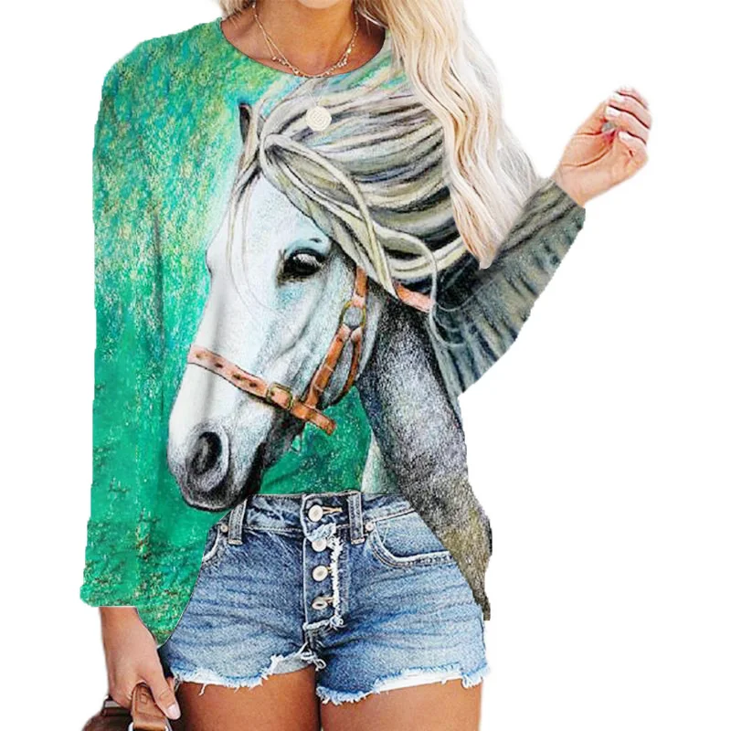Fashion Splice O-Neck Long Sleeve 3D Digital Printing Horse T-Shirts For Spring Autumn New Hot Sale Women Multicolor Pullovers
Fashion Splice O-Neck Long Sleeve 3D Digital Printing Horse T-Shirts For Spring Autumn New Hot Sale Women Multicolor Pullovers
