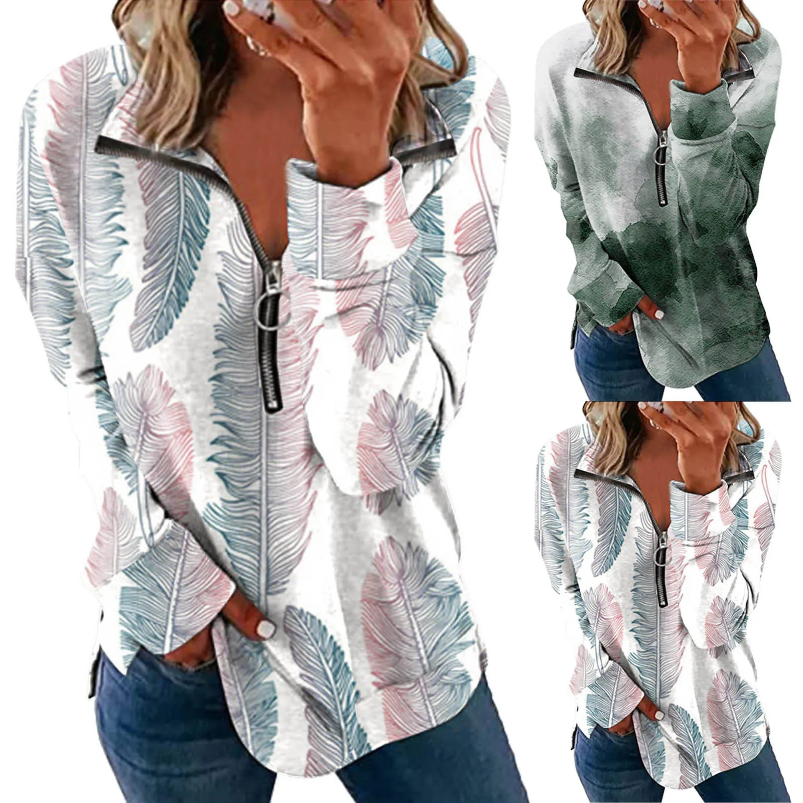 Женская футболка с длинными рукавами и принтом перьев, на молнии, с круглым вырезом, сексуальная женская блузка, топ, Повседневная универсал... 
Женская футболка с длинными рукавами и принтом перьев, на молнии, с круглым вырезом, сексуальная женская блузка, топ, Повседневная универсал...