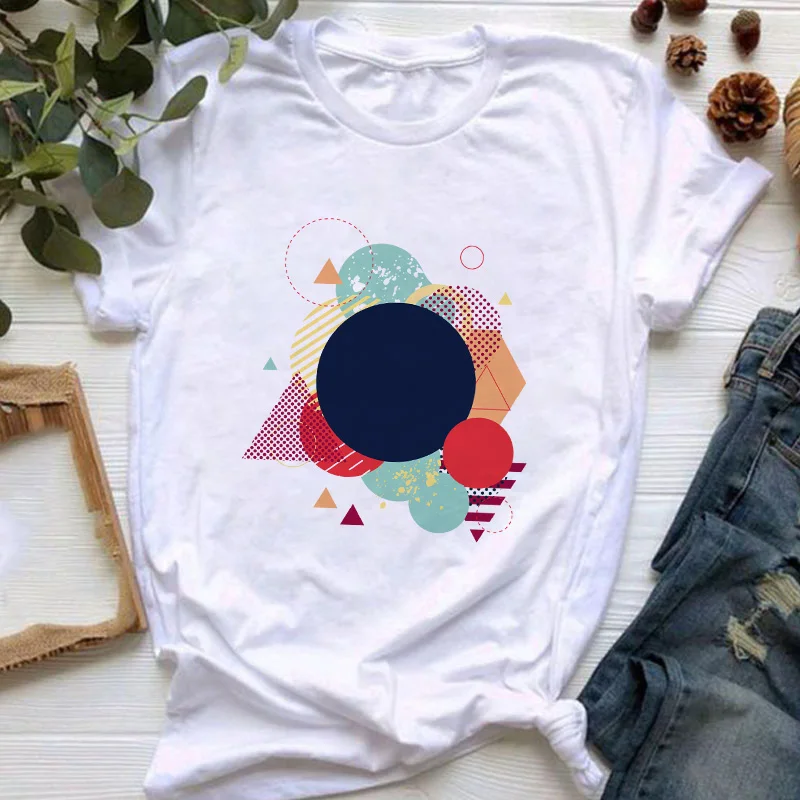 Women T shirt Geometric Graphic Printing Ladies Tshirt Short Sleeve Simple Tees Fashion 90s Clothes Tops Summer female T-shirt
Women T shirt Geometric Graphic Printing Ladies Tshirt Short Sleeve Simple Tees Fashion 90s Clothes Tops Summer female T-shirt
