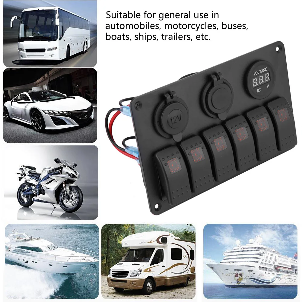 12V 24V 6 Gang Waterproof Car Boat LED Rocker Switch Panel Dual USB Voltmeter Cigarette Lighter for buses motorcycles trailers
12V 24V 6 Gang Waterproof Car Boat LED Rocker Switch Panel Dual USB Voltmeter Cigarette Lighter for buses motorcycles trailers
