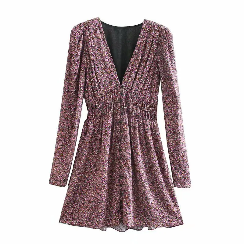 Ladies Elegant V Neck Printed Waist Dress For Women's 2021 New Spring Summer Long Sleeve Small Floral All Match Mini Dresses
Ladies Elegant V Neck Printed Waist Dress For Women's 2021 New Spring Summer Long Sleeve Small Floral All Match Mini Dresses