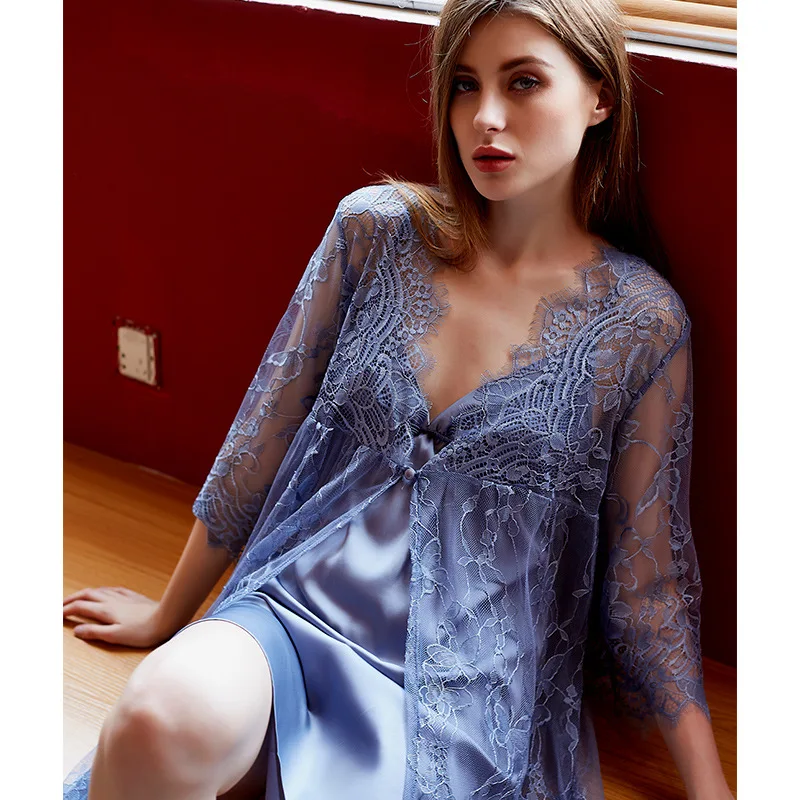 Thin Long Sleeve Pajamas Set Spring Autumn Woman Princess Sleeved Lace Satin Bathrobe Chemise De Nuit Femme Kombinezon Damski
Thin Long Sleeve Pajamas Set Spring Autumn Woman Princess Sleeved Lace Satin Bathrobe Chemise De Nuit Femme Kombinezon Damski