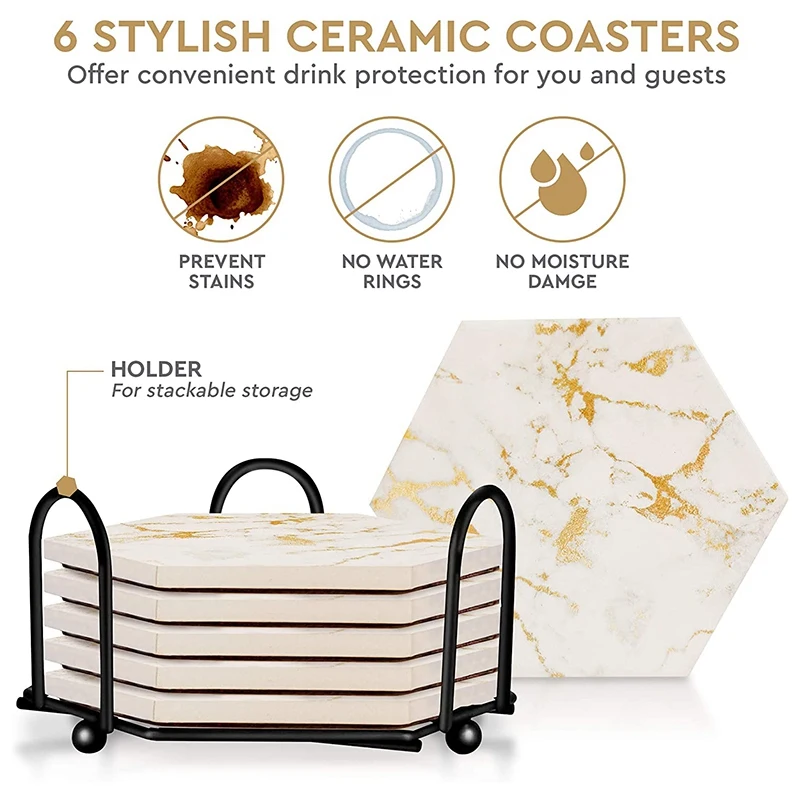 Hexagon Coaster - Set of 6 Pieces Drink Coasters - Simple White Geometric Design - Modern Decorative White Marble
Hexagon Coaster - Set of 6 Pieces Drink Coasters - Simple White Geometric Design - Modern Decorative White Marble