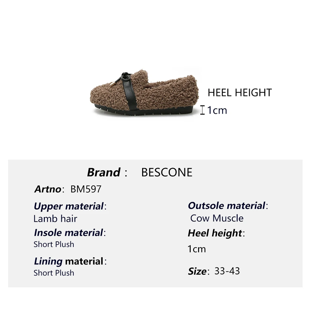 Bescone Women Winter Flats Round Toe Fur Indoor Big Size Flat Casual Shoes for Ladies BM597
Bescone Women Winter Flats Round Toe Fur Indoor Big Size Flat Casual Shoes for Ladies BM597