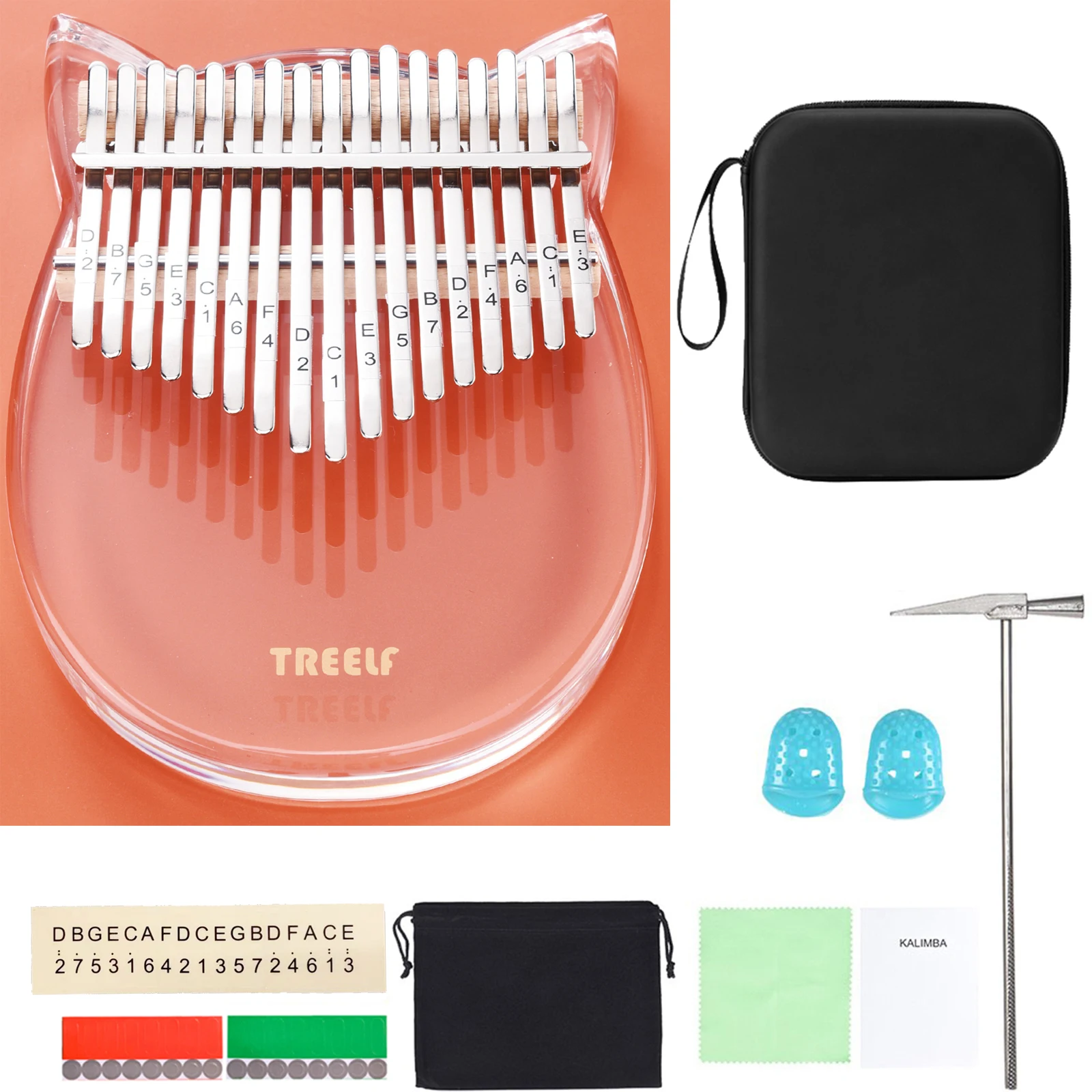 Treelf TF 17C 17 клавиш Kalimba акриловое пианино для большого пальца Mbira прозрачный
