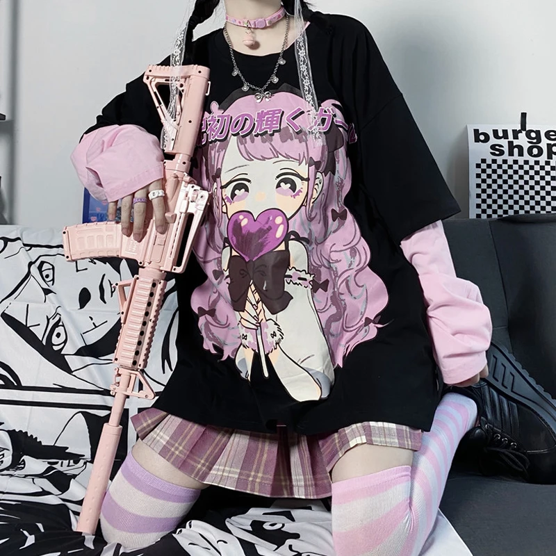 2021 Autumn Japanese Two-Dimensional Soft Girl Kawaii Anime Fake Two Long-Sleeved Female t-Shirts Best Friend Clothes
2021 Autumn Japanese Two-Dimensional Soft Girl Kawaii Anime Fake Two Long-Sleeved Female t-Shirts Best Friend Clothes