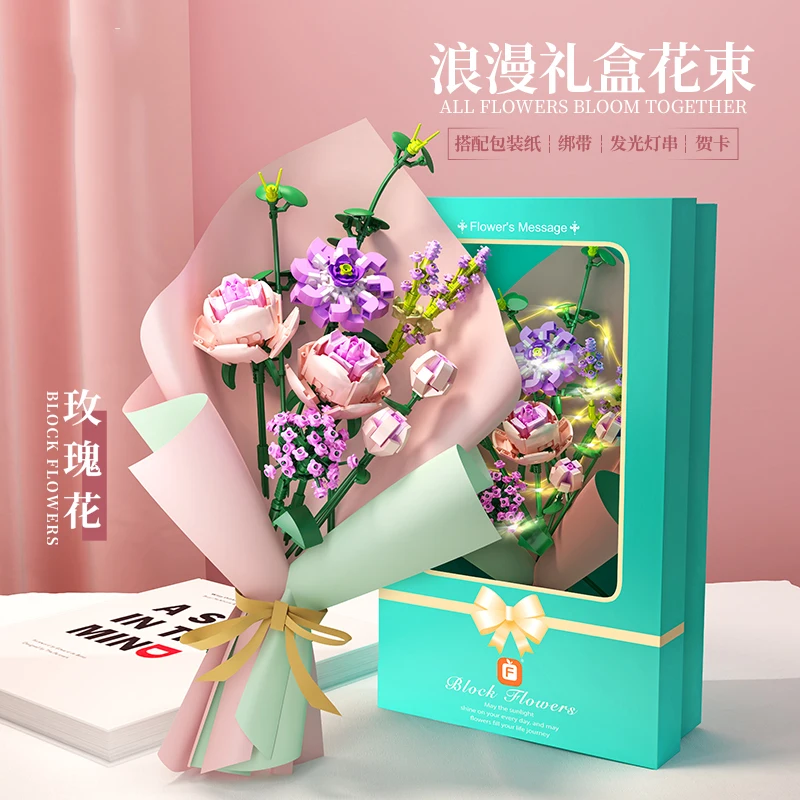 Flower Building Blocks Bouquet 3D Model Toy Home Decoration Rose Flower Brick with Light and Greeting Card Girl Toy Child Gift
Flower Building Blocks Bouquet 3D Model Toy Home Decoration Rose Flower Brick with Light and Greeting Card Girl Toy Child Gift