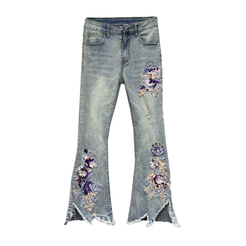 European New Flare Jeans Women High Waist 2020 Spring Summer Beads Flower Chic Denim Trousers Female Skinny Pants
European New Flare Jeans Women High Waist 2020 Spring Summer Beads Flower Chic Denim Trousers Female Skinny Pants