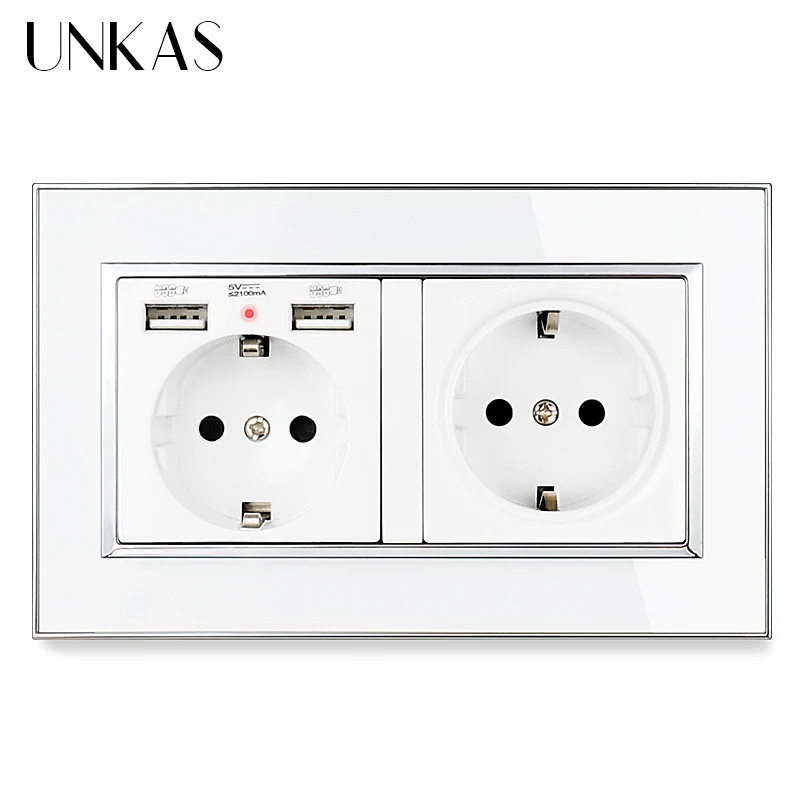 UNKAS 2 Gang ЕС разъем питания + Двойная зарядка через USB Порты и разъёмы 146 мм * 86