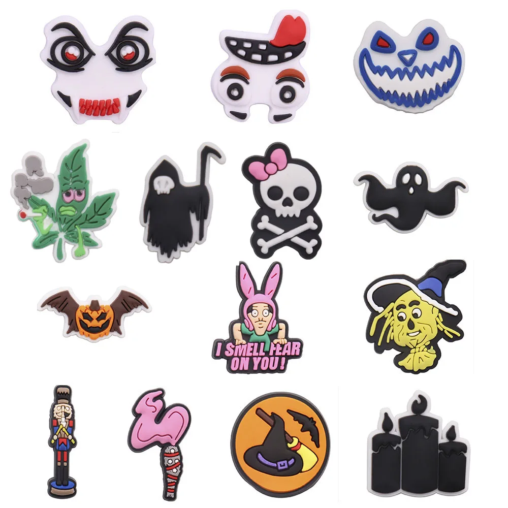 

Mix 50PC PVC Fridge Magnets Skull Bow Candle Ghost Leaf I Smell Fear On You Pumpkin Hat Refrigerator Magnetic Sticker Photo Wall