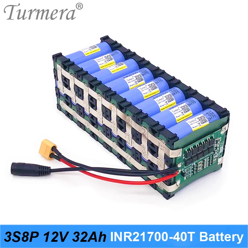 Turmera 12V 32Ah Lithium Battery 3S8P INR21700-40T 4000mAh 40A with 3S 40A BMS for Electric Pump Uninterrupted Power Supply 12V
Turmera 12V 32Ah Lithium Battery 3S8P INR21700-40T 4000mAh 40A with 3S 40A BMS for Electric Pump Uninterrupted Power Supply 12V