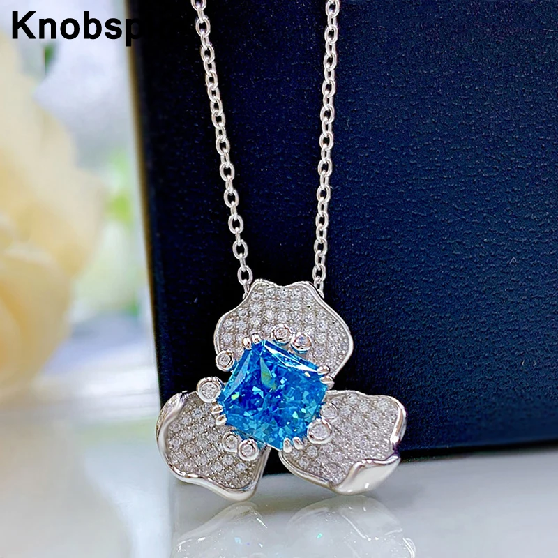 Knobspin 100% 925 Sterling Silver Aquamarine 7*7mm Created Moissanite Flower Pendant Necklace For Women Engagement Fine Jewelry
Knobspin 100% 925 Sterling Silver Aquamarine 7*7mm Created Moissanite Flower Pendant Necklace For Women Engagement Fine Jewelry