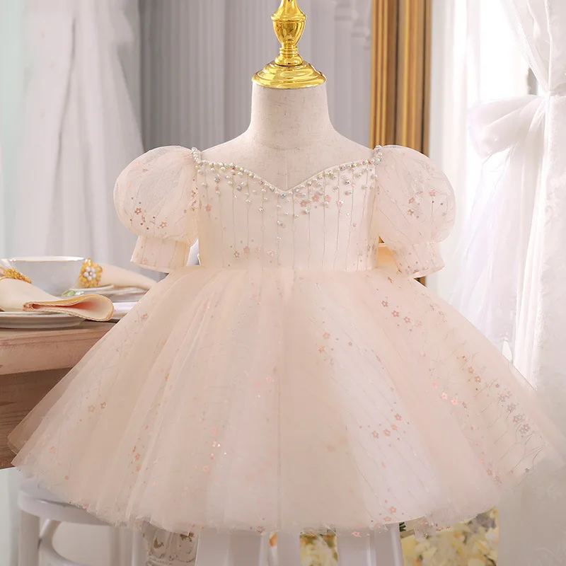 

2023 Baby summer clothes Tulle Children dresses girls from 2 to 7 years Prom dress christening Baptism Party ceremony girl dress