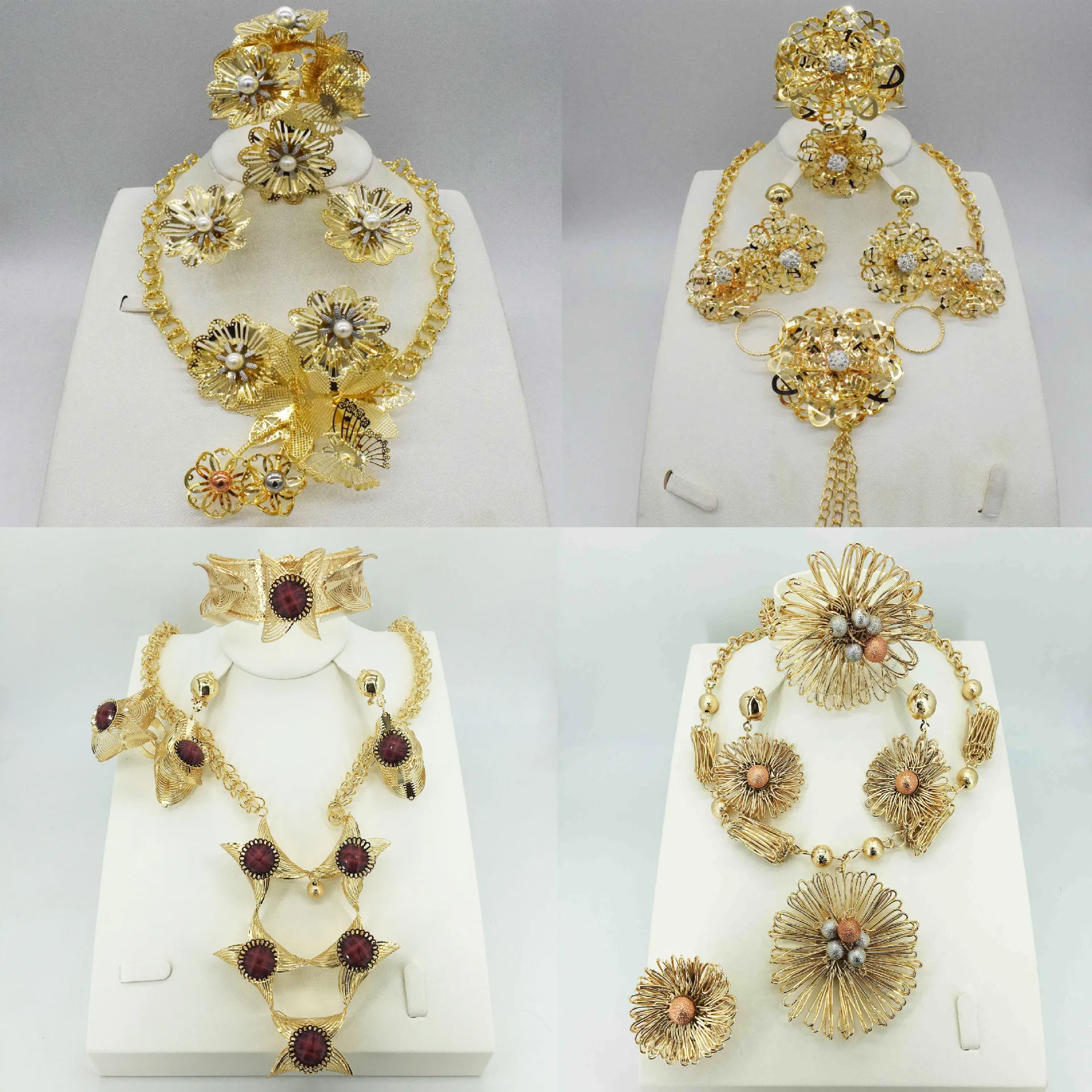 Necklace Earring Alloy Jewelry Set Necklace Four-Piece 24K Gold Alloy Jewelry Set Necklace Bracelet Ring Earring Four-piece Set
Necklace Earring Alloy Jewelry Set Necklace Four-Piece 24K Gold Alloy Jewelry Set Necklace Bracelet Ring Earring Four-piece Set