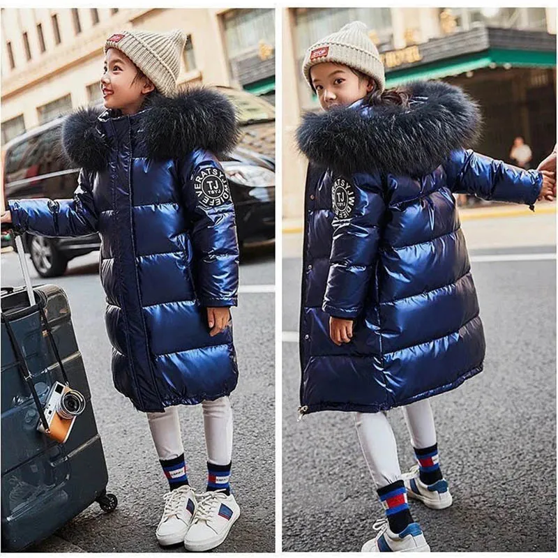  30 ° для русской зимы маленьких девочек Пальто Плотная одежда зимняя куртка