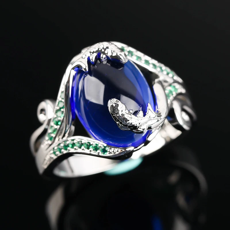 Exclusive Silver Color Symmetrical Double Fish Swimming Artwork Ring for Women Ldies Sea Blue Zircon Party Ethnic Jewelry
Exclusive Silver Color Symmetrical Double Fish Swimming Artwork Ring for Women Ldies Sea Blue Zircon Party Ethnic Jewelry