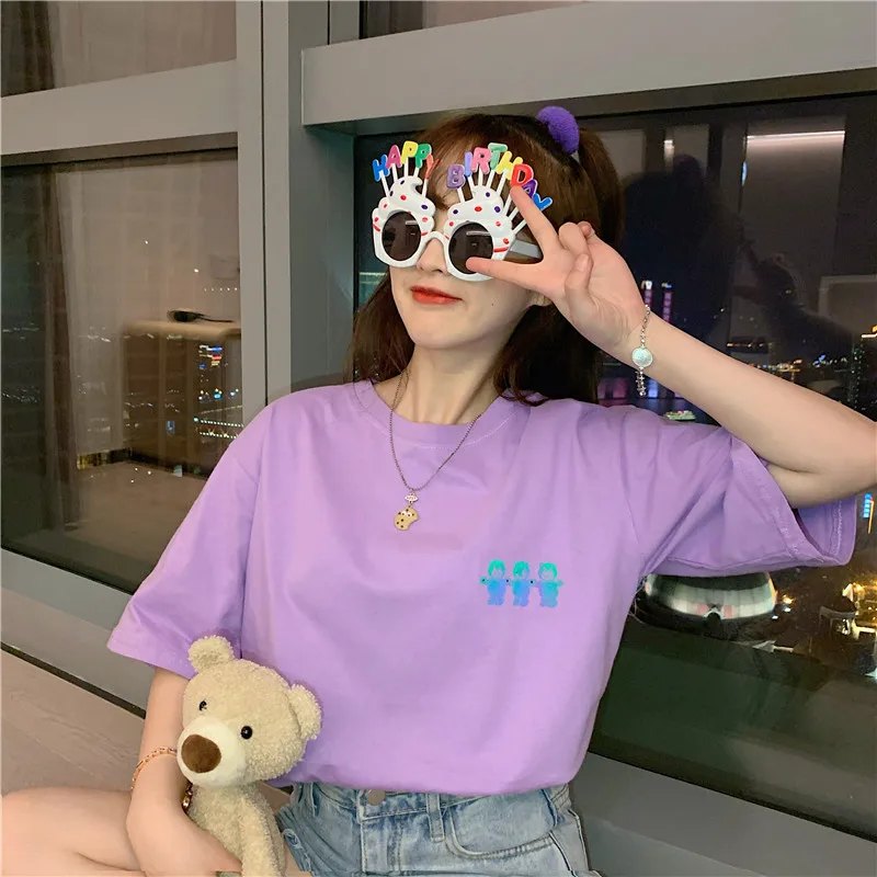 Bear Reflective Purple Short Sleeve T-shirt Women's Loose Korean Ins Fashionable Student All-Match Harajuku Style Strange
Bear Reflective Purple Short Sleeve T-shirt Women's Loose Korean Ins Fashionable Student All-Match Harajuku Style Strange