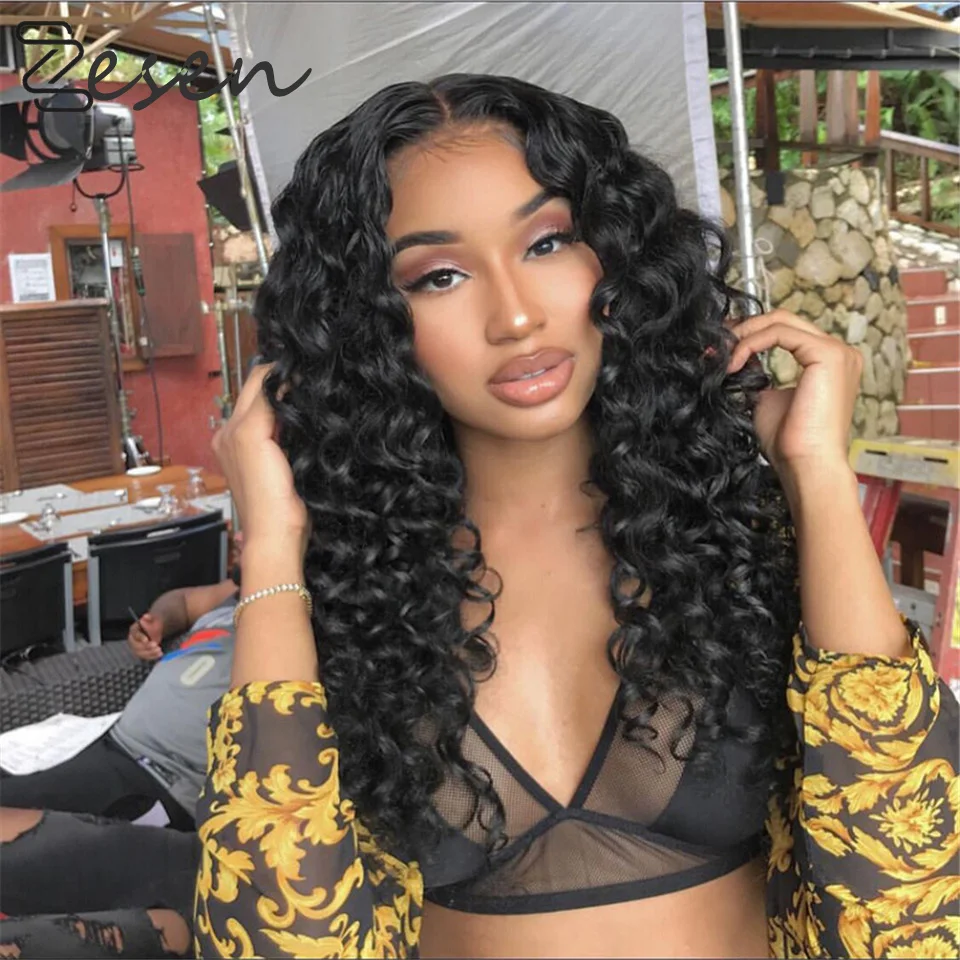 Zesen Loose Wave Synthetic Lace Front Wigs Black Long 26inch Deep Heat Resistant Fiber Daily Wear Wig with Baby Hair | Шиньоны и парики