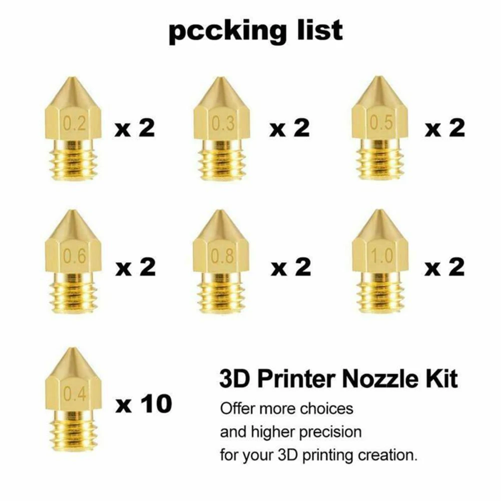 2020 New 22Pcs MK8 Nozzle Head 1.75mm Abs/pla Materia For 3D Printer Extruder For Creality CR-10 Ender 3 Replace Accessories
2020 New 22Pcs MK8 Nozzle Head 1.75mm Abs/pla Materia For 3D Printer Extruder For Creality CR-10 Ender 3 Replace Accessories