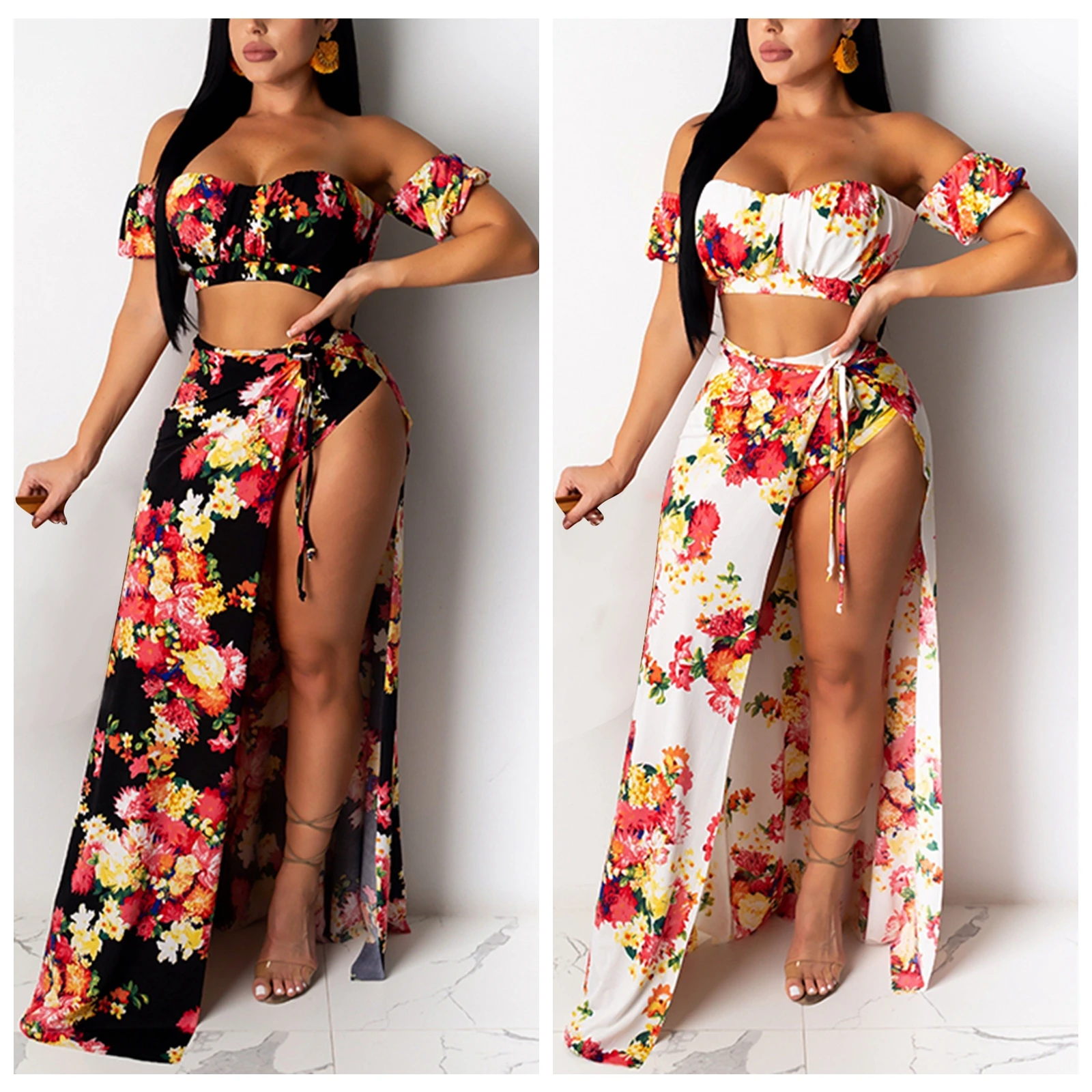 Women Two-piece Clothes Set Summer Floral Printed Pattern Boat Neck Short Sleeve Crop Tops and High Split Skirt Matching Sets
Women Two-piece Clothes Set Summer Floral Printed Pattern Boat Neck Short Sleeve Crop Tops and High Split Skirt Matching Sets
