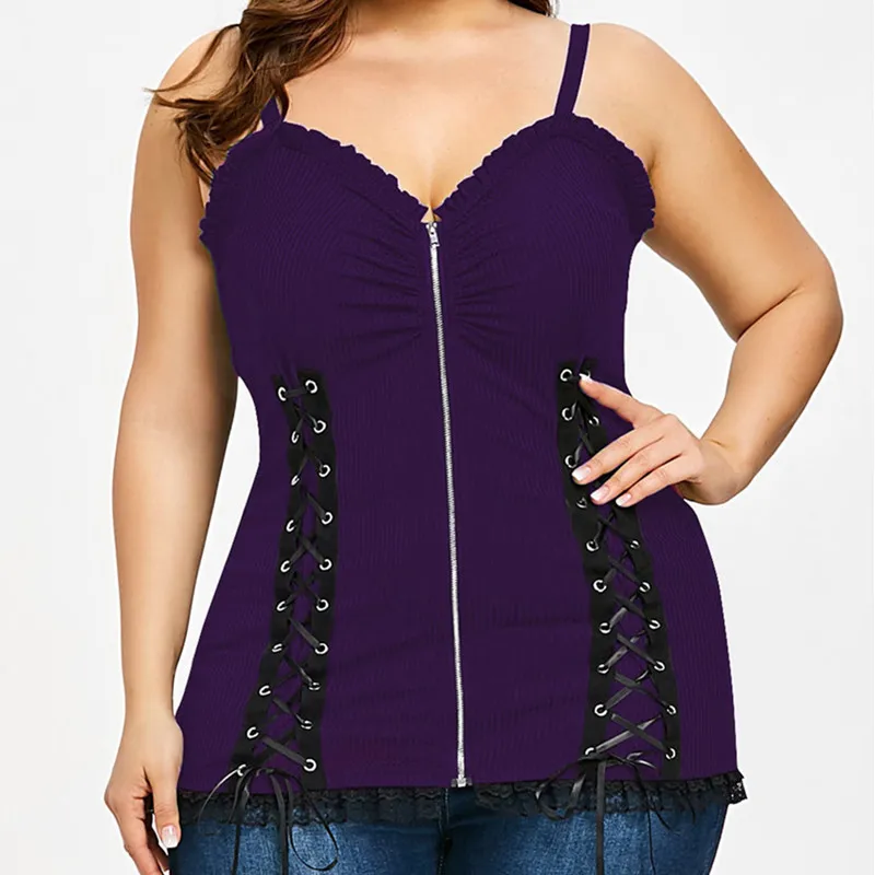 Women's Plus Size Summer Streetwear Camis Sexy Lace-up Fashion Lace Hem Ruffle Front Zipper Sling Sexy Women Corset Top 2021
Women's Plus Size Summer Streetwear Camis Sexy Lace-up Fashion Lace Hem Ruffle Front Zipper Sling Sexy Women Corset Top 2021