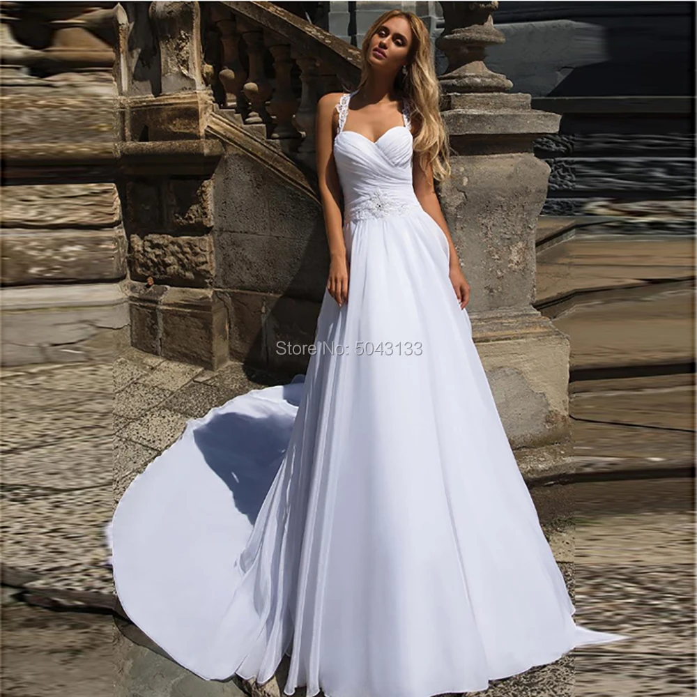 Chiffon Boho Wedding Dresses 2021 Double Straps Pleated Sweetheart Vestido de Noiva Bridals Lace Applique Open Back Bride Dress
Chiffon Boho Wedding Dresses 2021 Double Straps Pleated Sweetheart Vestido de Noiva Bridals Lace Applique Open Back Bride Dress