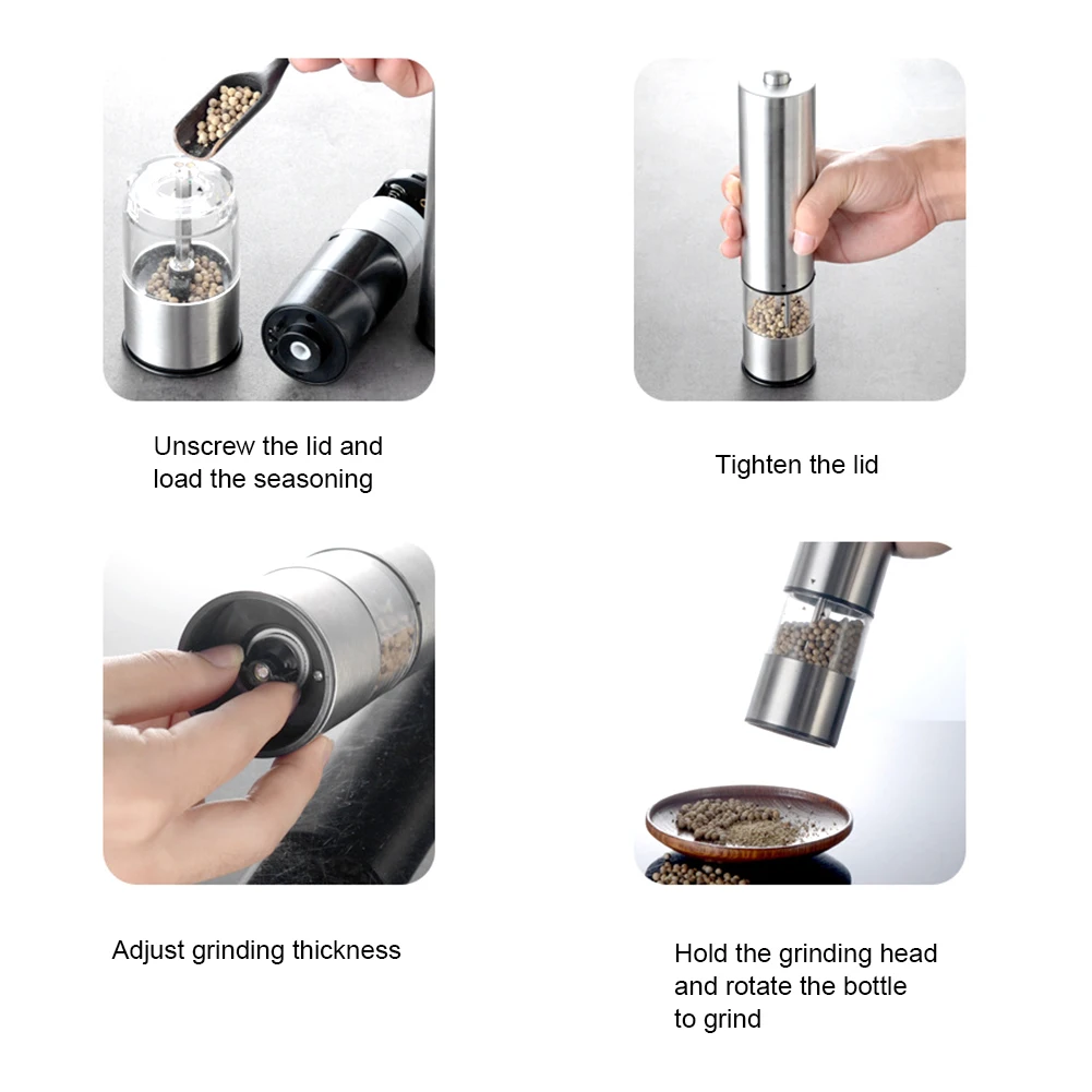Stainless Steel Electric Seasoning Grinder Pepper Grinder Salt & Pepper Mill Grinder Kitchen Tools Accessories for Cooking
Stainless Steel Electric Seasoning Grinder Pepper Grinder Salt & Pepper Mill Grinder Kitchen Tools Accessories for Cooking